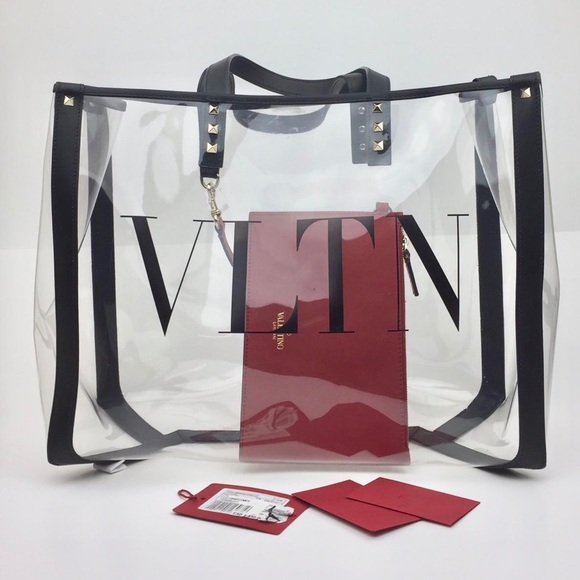 VALENTINOSmall Grande Plage VLTN Logo Clear Tote